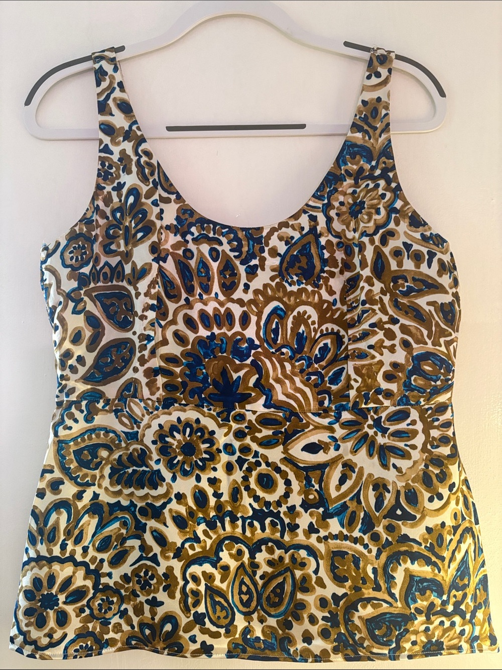 Chloe’ Blue & Gold Paisley Scoop Neck Top (8)